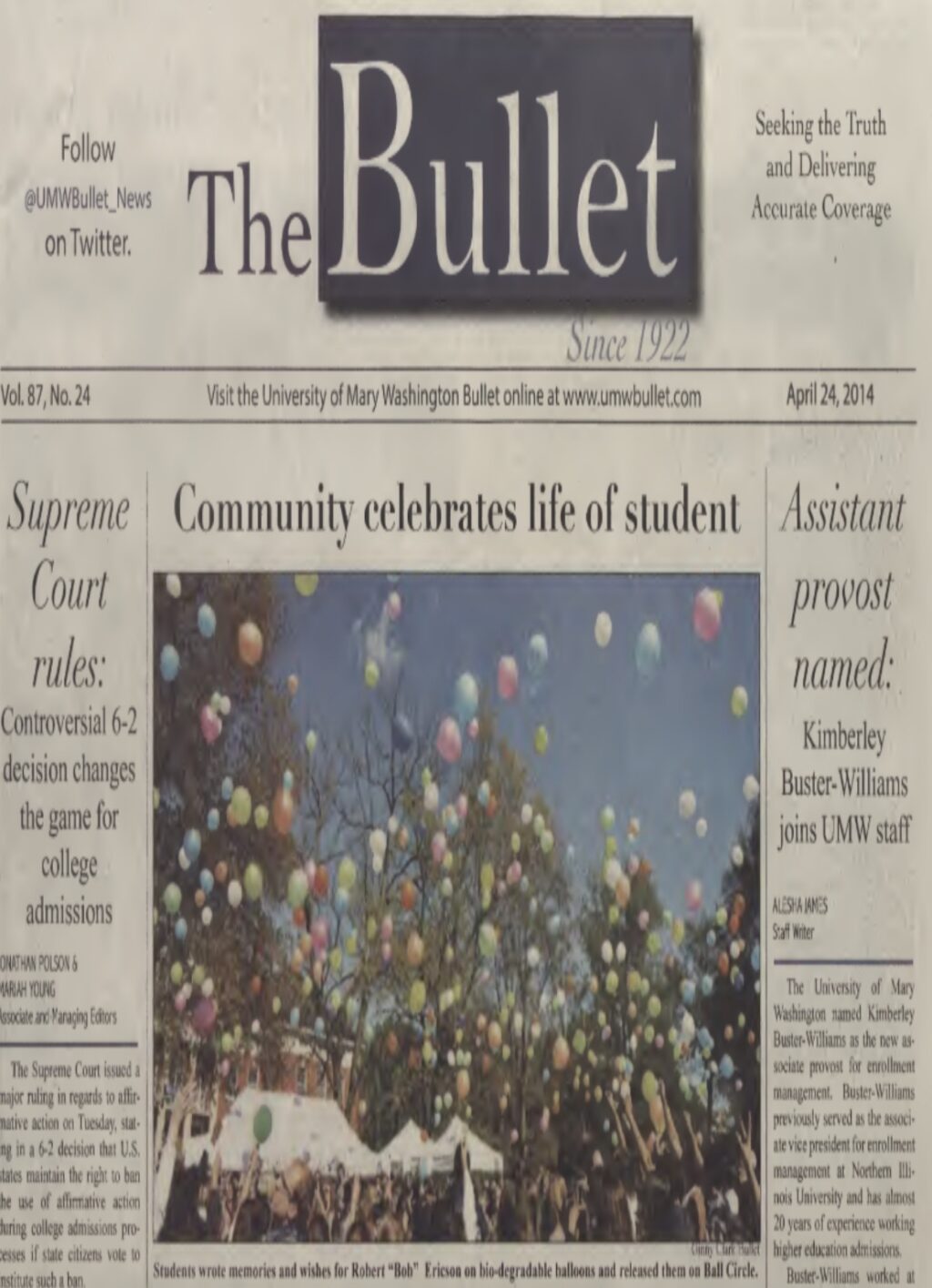 A photo of a newspaper with a front page story celebrating the life of a student.