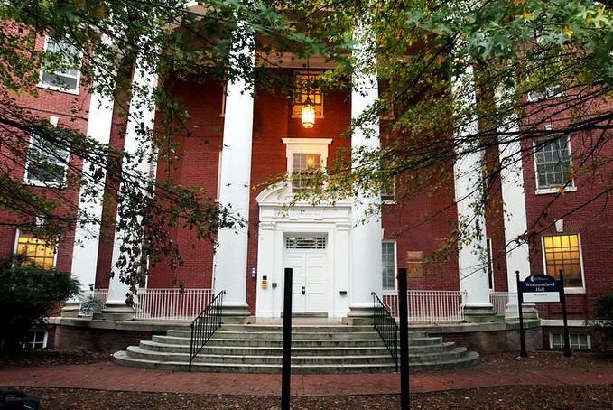 View of the front door of Westmoreland Hall.