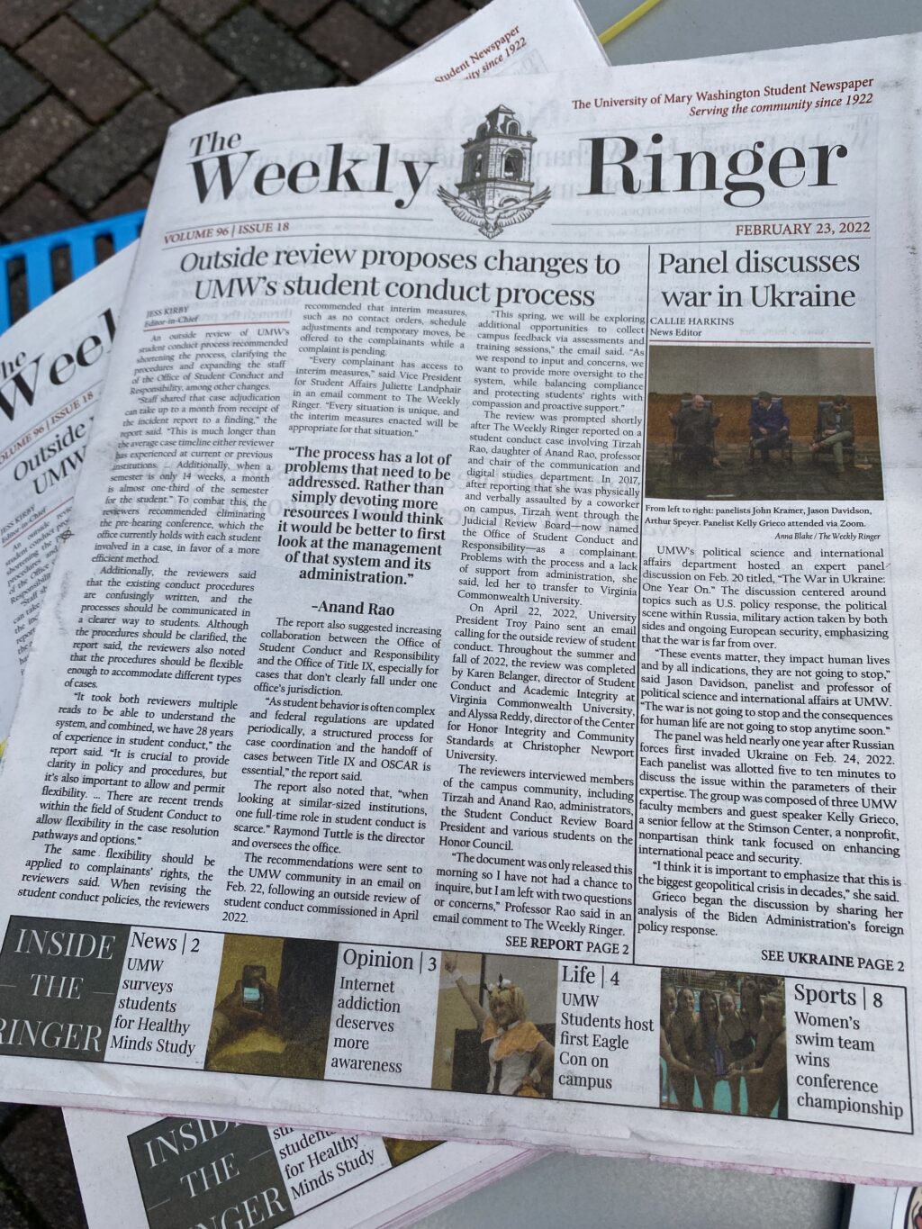 Photo of the student newspaper front page