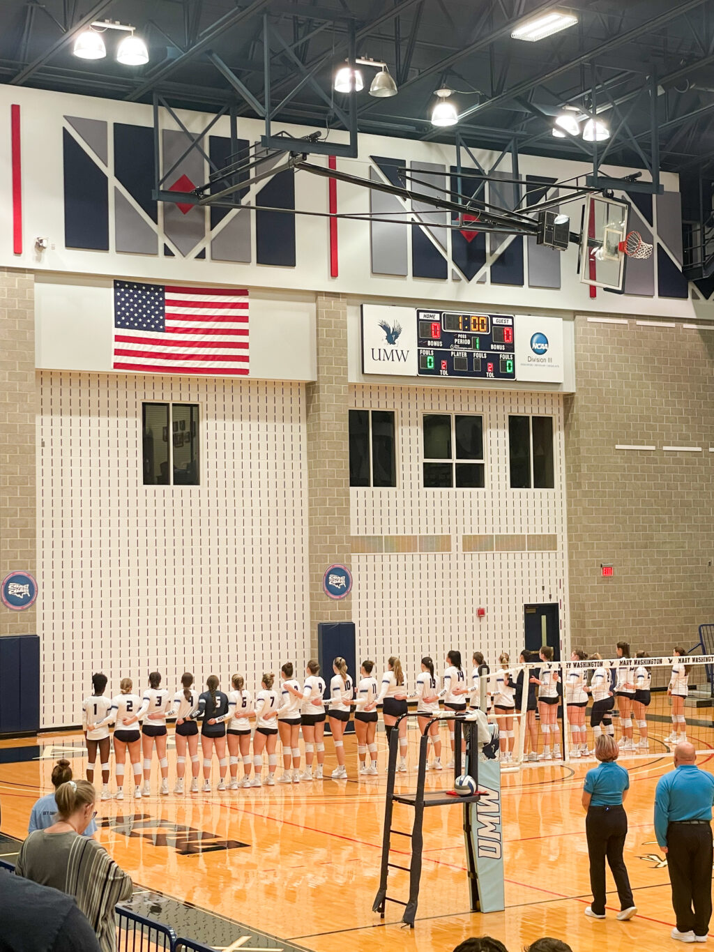 mage of a large group of womens volleyball players lined up side by side on a volleyball court.